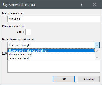 skoroszyt makr osobistych - rejestrowanie makra